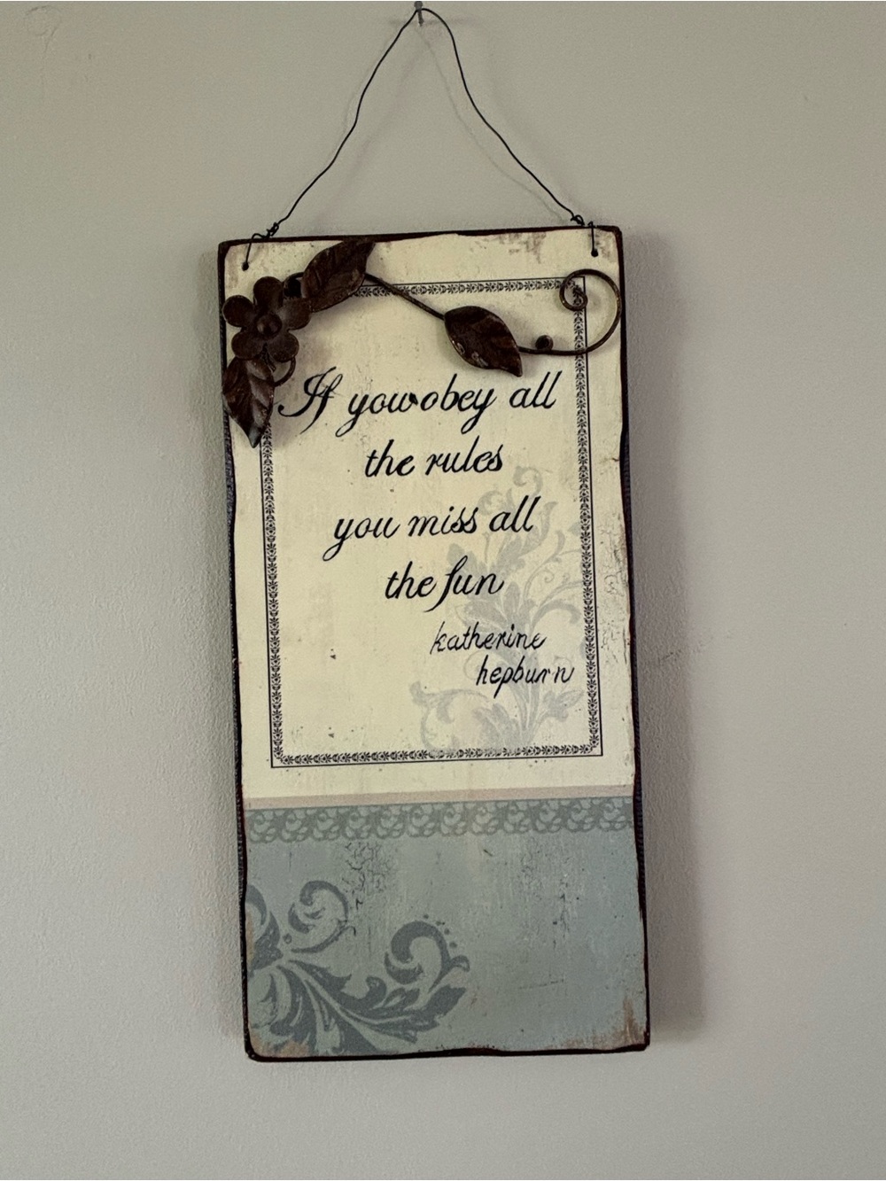 Creative Co-Op Cream and Light Blue Katherine Hepburn Quote Plaque